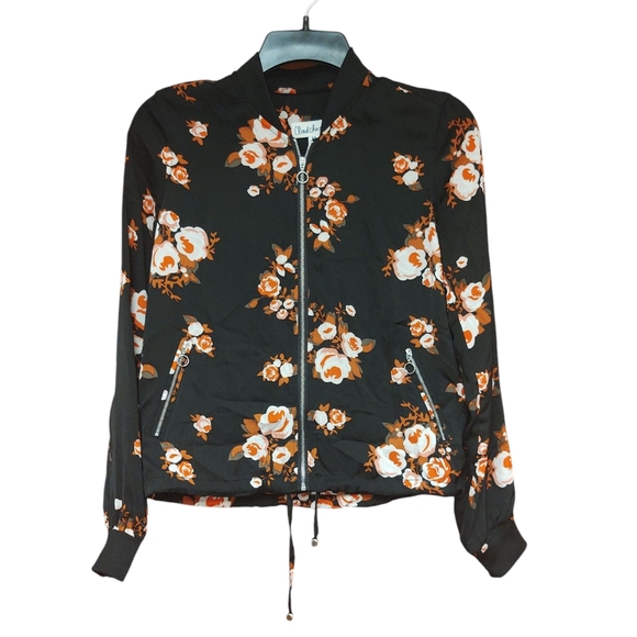 Cloud Chaser Jackets & Blazers - EUC Cloud Chaser Floral Bomber Jacket - Black and Orange Size XS